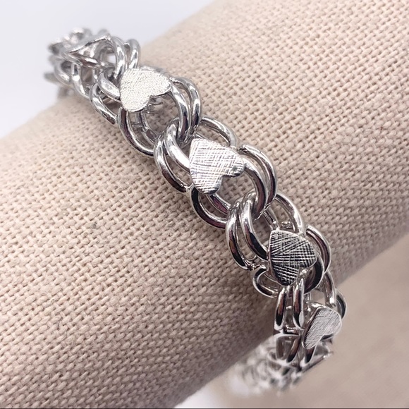 Monet Silver Heart Link Charm Bracelet